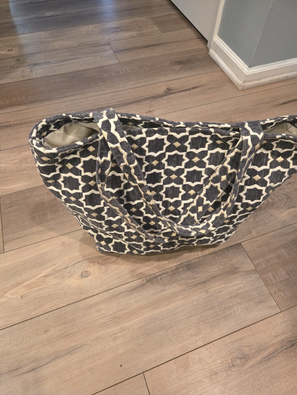 Geometric Gray & Beige Fabric Tote Bag - Picture 9 of 9